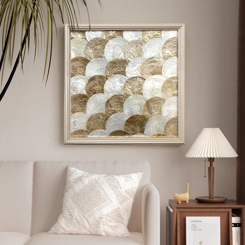 美式玄关装饰画贝壳实物立体手工客厅背景墙挂画高级感小众轻奢壁图片