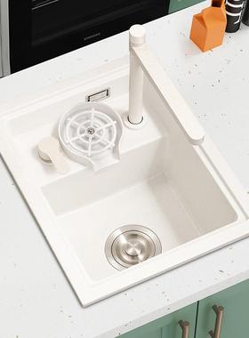 NOEO石英石隐形小水槽带洗杯器厨房单槽隐藏式吧台岛台水槽洗碗池