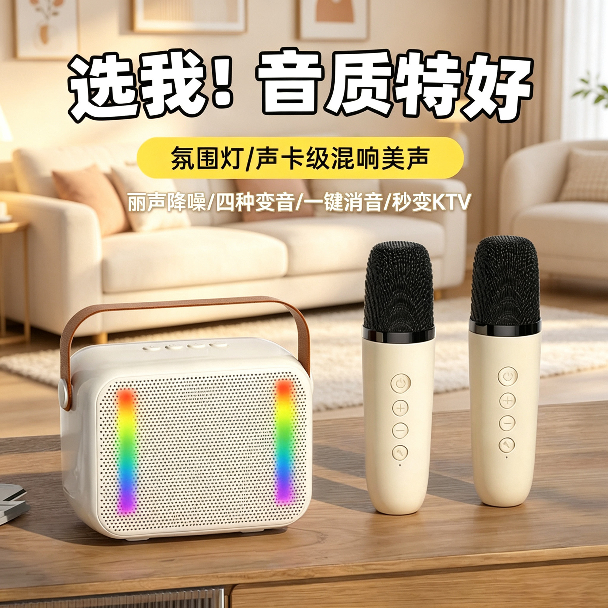 蓝牙音箱无线麦克风音响一体家庭K歌儿童户外唱歌便携话筒低音KTV