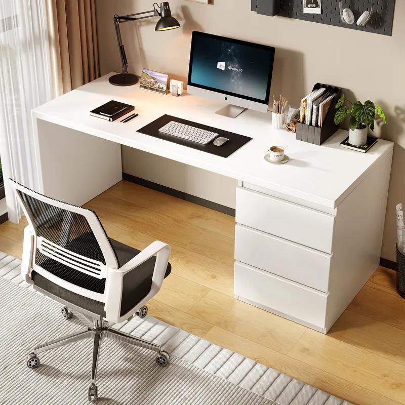 意式极简书桌斗柜一体家用卧室现代简约写字台书房学习桌书柜组合