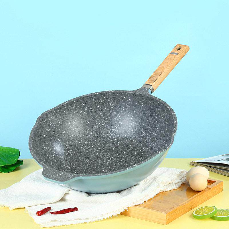 三叔三婶麦饭石不粘锅家用无烟锅电磁炉专用平底锅燃气灶用炒菜锅