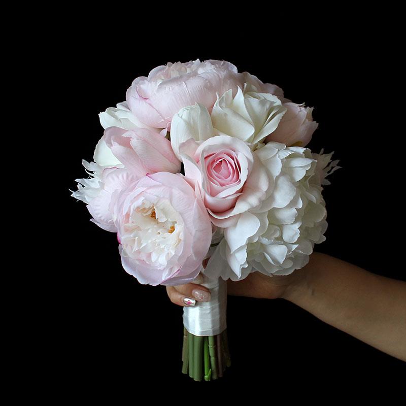 仿真花白粉牡丹球形手捧花新娘结婚婚礼拍照绢花花束摄影婚纱照花