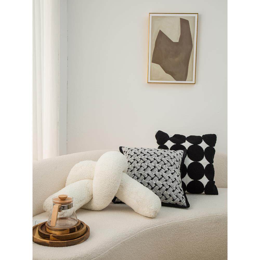 北欧简约艺术扭扭条 沙发抱枕 黑白靠垫ins风样板间靠枕抱枕套