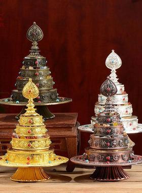 八吉祥曼扎盘现代用品供具鎏金铜色合金曼茶罗曼达盘摆件
