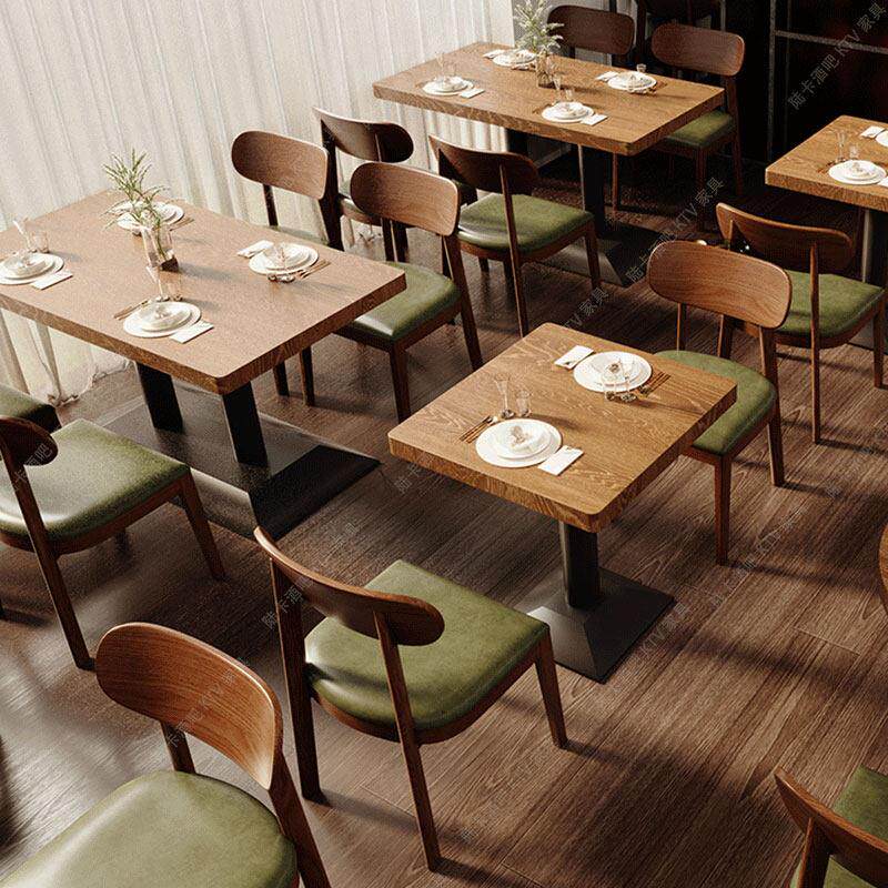 覆古饭厅西餐厅咖啡厅汉堡小吃店实木椅子甜品奶茶店桌椅组合定制