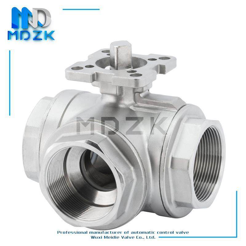 MDZK气动电动用无头高平台丝口扣内螺纹不锈钢三通L型T型球阀