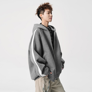 拉链青少年男生开衫 美式 外套情侣 加绒加厚2025新款 连帽卫衣男款