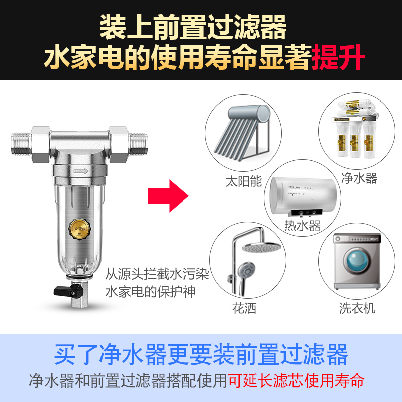 安菲特前置过滤器不锈钢反冲洗家用自来水中央管道净水器全屋粗滤