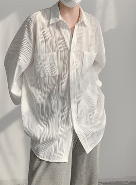 白色肌理褶皱衬衣男女设计感小众春秋oversize衬衫长袖冷淡风