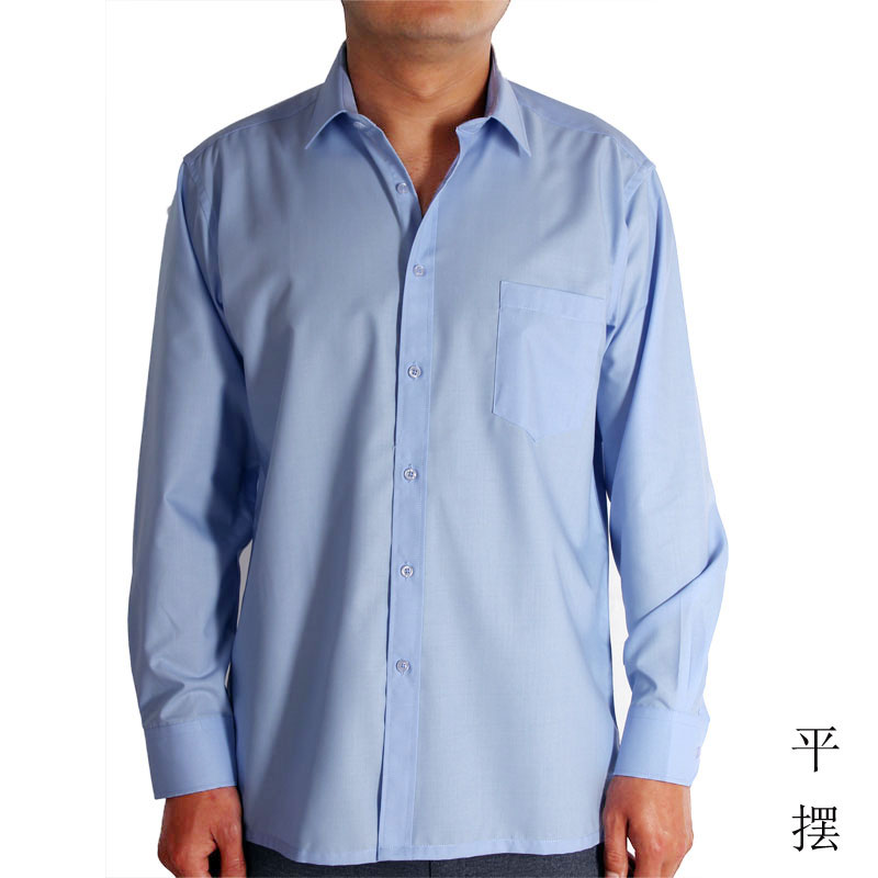 夏季薄款的确良中老年人衫衫工作服肥佬长袖装浅蓝色宽松版老式款