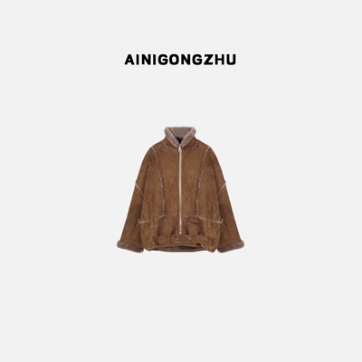 AINIGONGZHU/艾妮公主秋冬季机车设计师款羊毛皮草女装外套61790