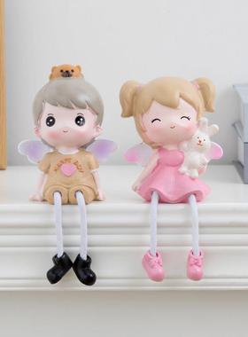 新款创意情侣吊脚娃娃摆件现代简约客厅房间隔板墙面柜家居装饰品