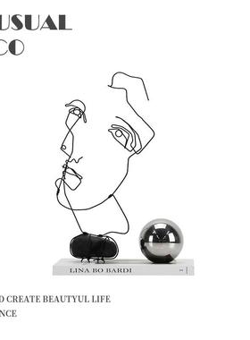 现代简约欧式轻奢黑色抽象人物摆件样板房售楼处书房客厅软装饰品