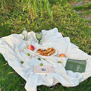 ins风条纹野餐布 熊吼 简约秋游海边拍摄背景垫户外露营棉麻桌布