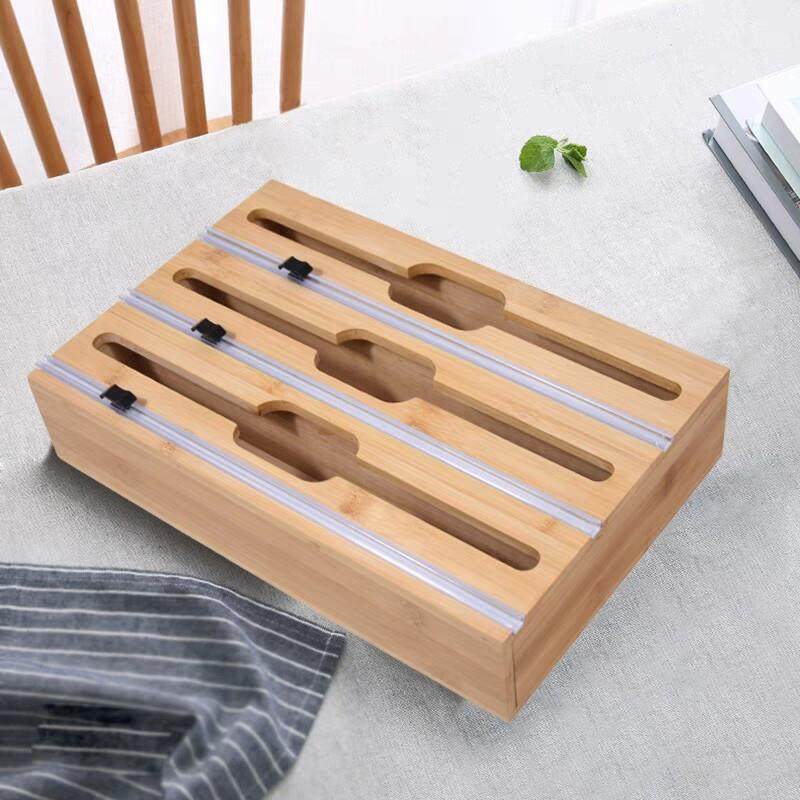 竹木切割器 保鲜膜蜡纸锡纸分配盒 木质蔬果打包机超市手动包装器