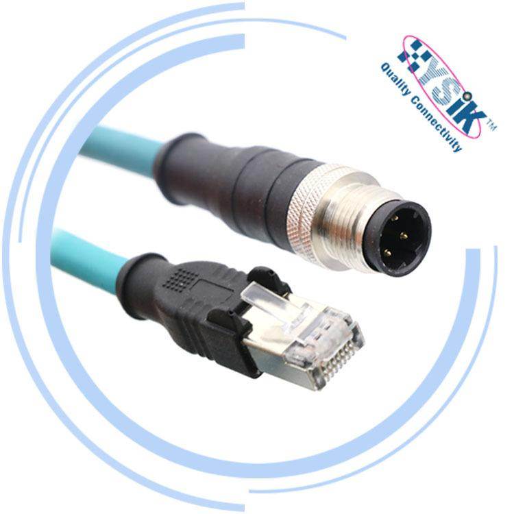 M12转RJ45网线 D编码 4芯 公头 千兆工业以太网连接器