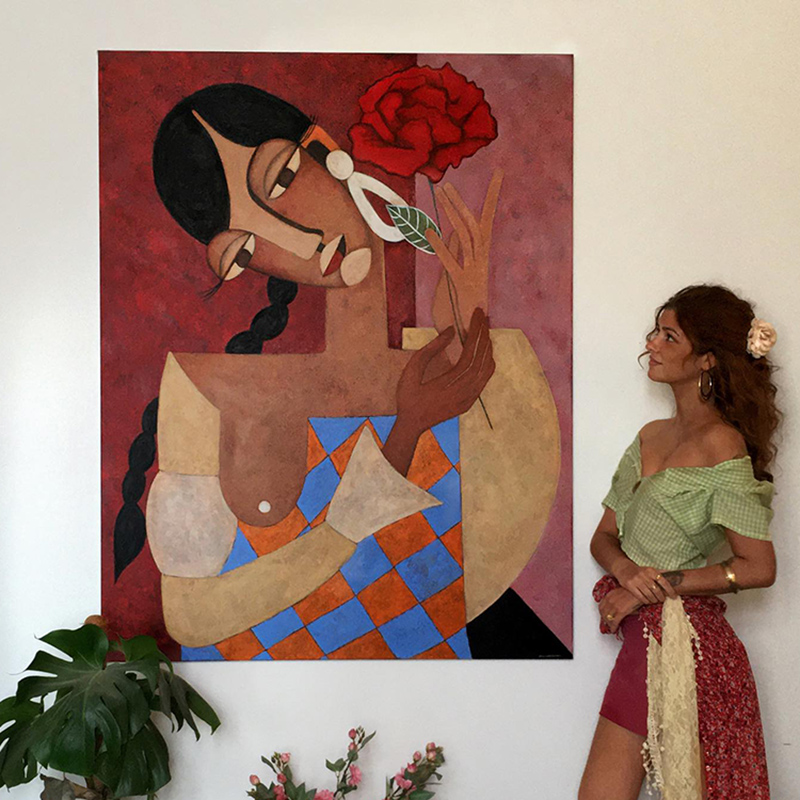 美式人物抽象客厅装饰画小众艺术电表箱遮挡玄关挂画卧室餐厅壁画图片