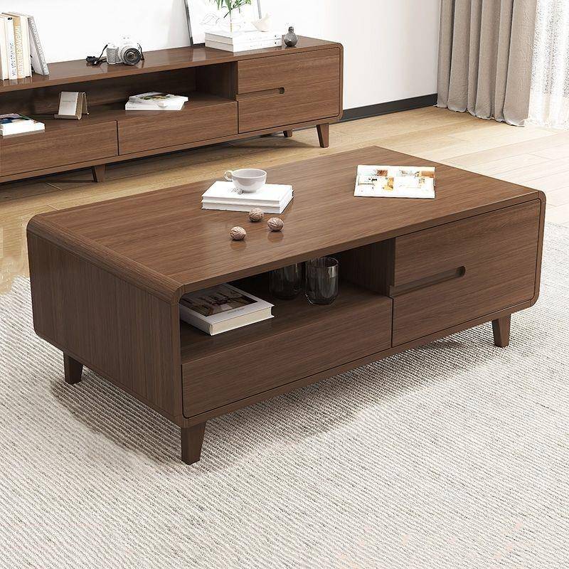 原木色家用胡桃圆角客厅茶几实木茶几桌风中式腿小户型现代简约色