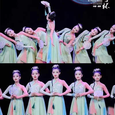 儿童古典舞演出服淡妆浓抹总相宜舞蹈服装莲鼓越歌行秧歌服扇子舞