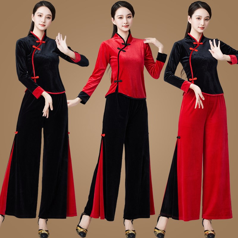 秋冬新款古典舞舞蹈演出服广场舞服装H金丝绒套装裤民族风跳舞衣