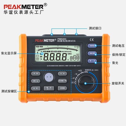 华谊PEAKMETER绝缘电阻仪MS5203数显兆欧表带多用表功能1000V