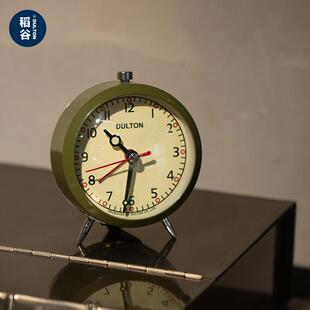 稻谷藏库DULTON 静音覆古金属小闹钟 石英机芯钟表小摆钟