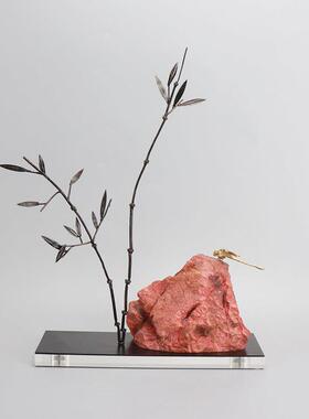 现代新中式禅意石头竹子摆设样板房间创意电视酒柜玄关装饰品摆件