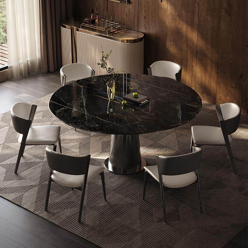 微晶石意式轻奢大理石餐桌椅组合家用小户型旋转伸缩方圆两用饭桌