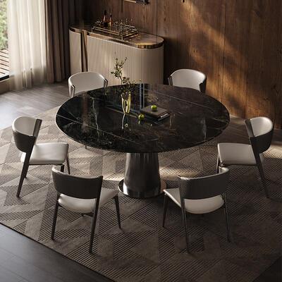 微晶石意式轻奢大理石餐桌椅组合家用小户型旋转伸缩方圆两用饭桌