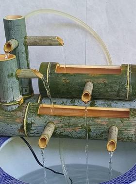 竹子流水器鱼缸石槽鱼池家居装饰增氧双层摆件过滤器加湿循环包邮