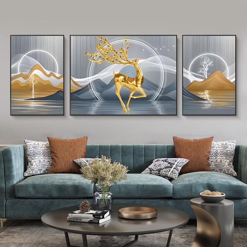 5d三联钻石画满钻新款客厅2025手工点钻十字绣钻石绣招财麋鹿轻奢