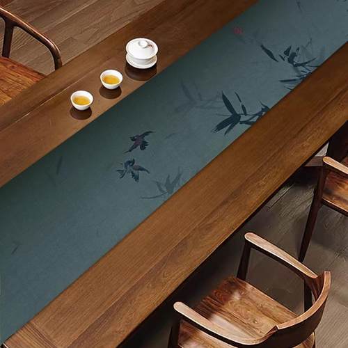 防水茶席新中式禅意桌旗轻奢高端餐桌布茶桌专用布高级感茶桌垫布