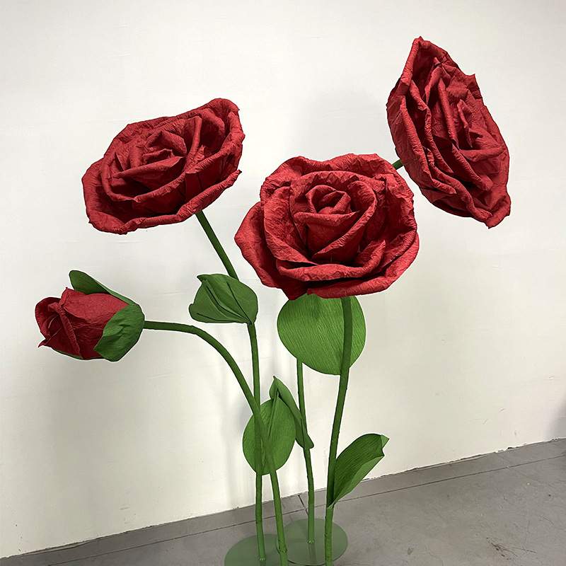 巨型立体玫瑰纸花网红橱窗美陈布置商场陈列摆件婚礼背景装饰花艺