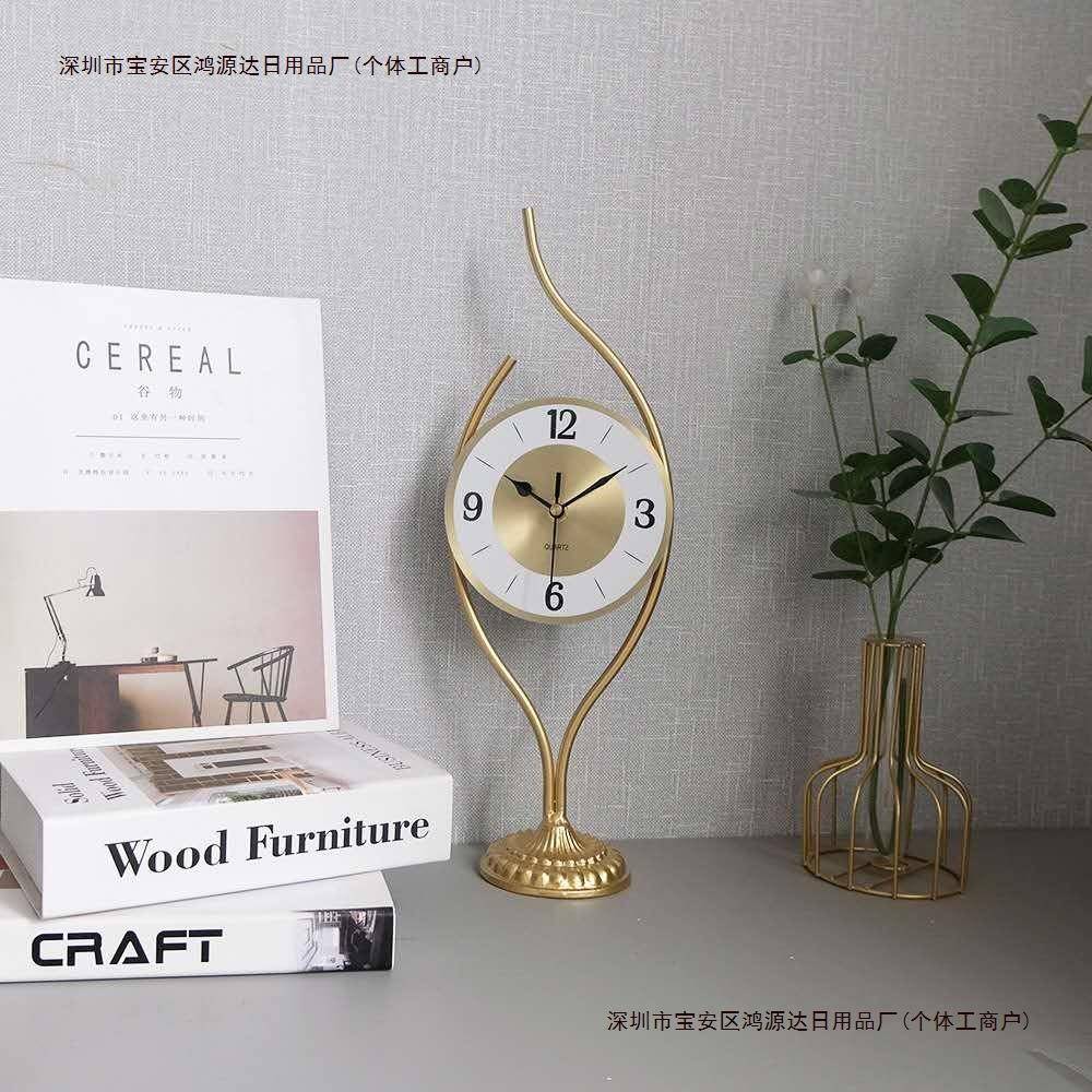 书房台钟座钟客厅金色摆钟铁艺创意轻奢欧式装饰桌面時鐘静音包邮