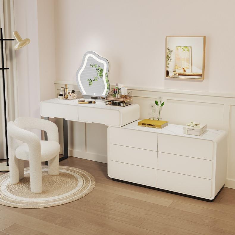 灯现代妆台风梳妆台简约轻卧室奶油木梳板实白奢桌柜岩网斗一体实