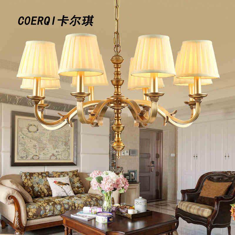 美式全铜吊灯简美乡村餐厅艺术吊灯简欧式纯铜灯具客厅创意灯饰
