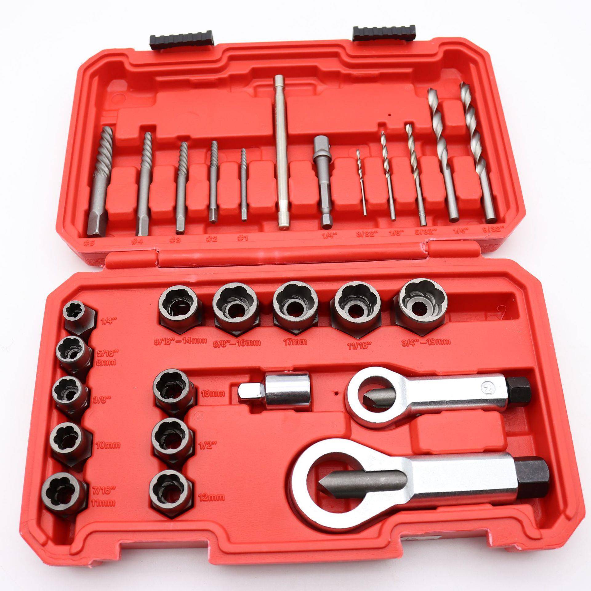 28PC螺母分离断丝取出器生锈螺帽破开器滑牙螺栓反牙套筒汽修工具