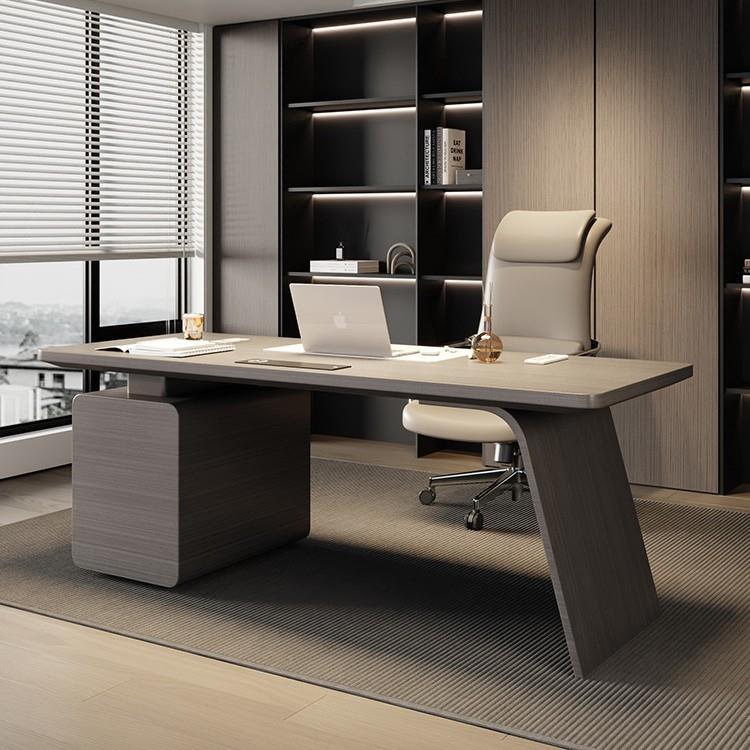 银檀木意式极简书房书桌家用客厅实木电脑桌写字台老板高端办公桌