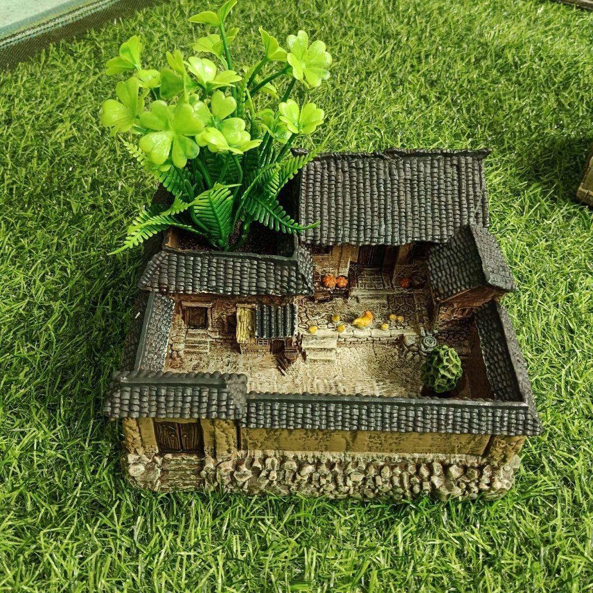 复古中式农家四合院创意室内茶几摆件微景观绿植盆栽造景装饰品