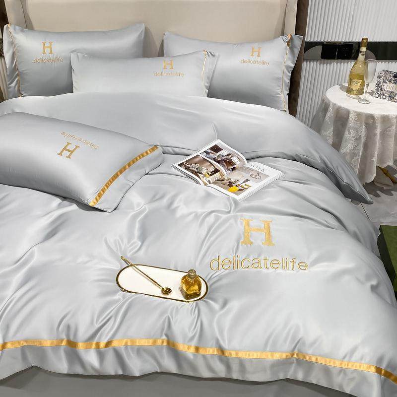 春夏丝滑水洗真丝四件套双面冰丝裸睡床单床笠被套三件套床上用品