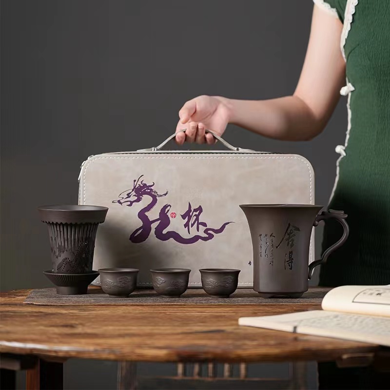 紫砂旅行功夫茶具一壶三杯便捷式快客杯茶水分离户外定制整套装D