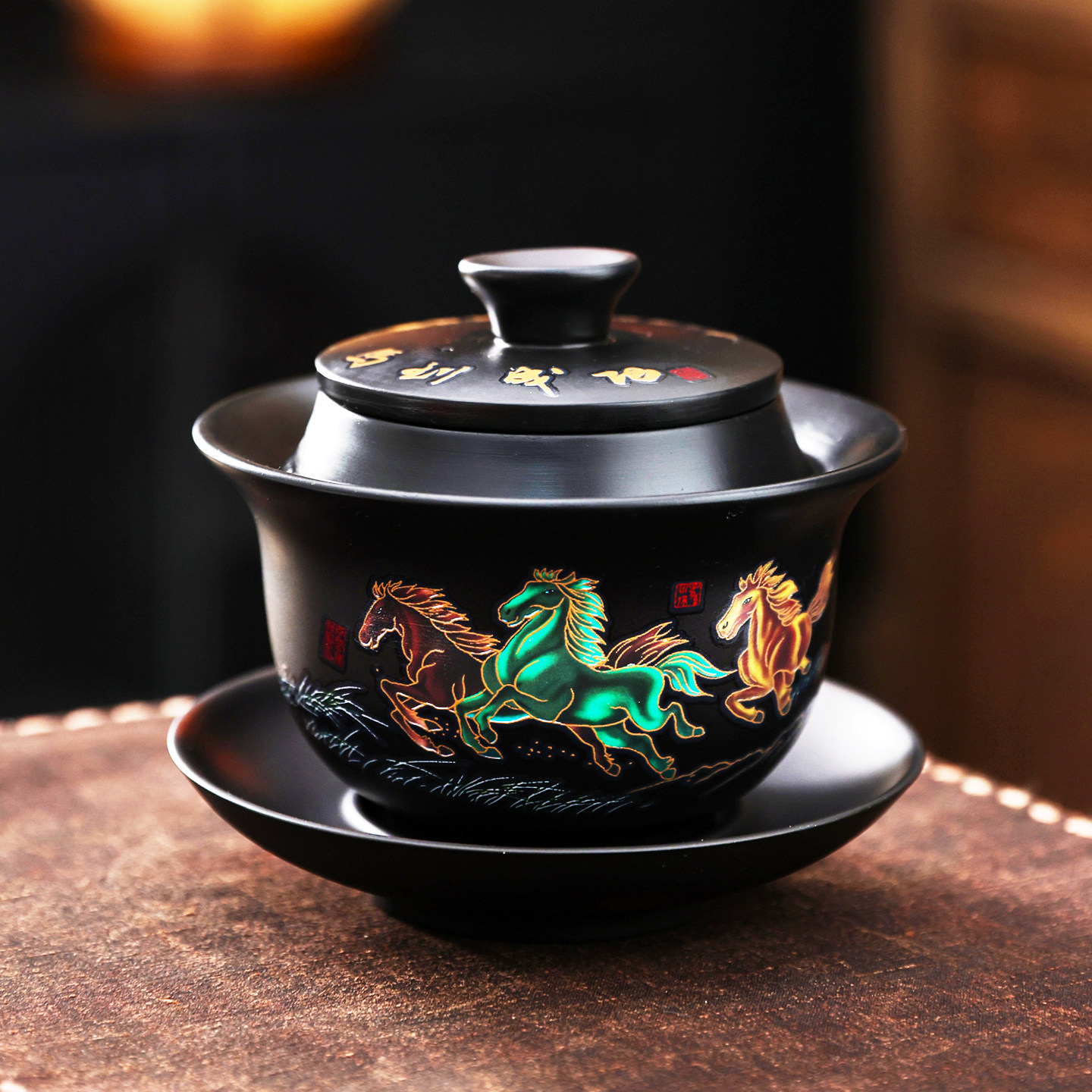 遇热变色马到成功功夫茶具手工紫陶手抓壶盖碗防烫旋转出水汉瓦壶