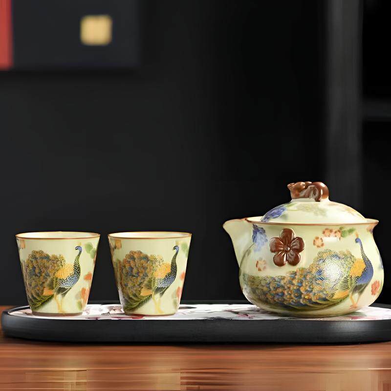 汝窑孔雀防烫便携功夫茶具