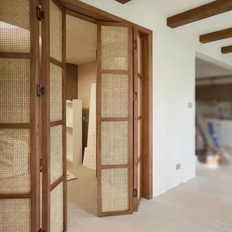 实木日式推拉藤编柜门民宿鞋柜藤门饭厅隔断隐形门酒店移门定制