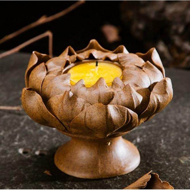 手作莲花蜡烛灯宝莲灯香座香炉手工粗陶泥香插禅意古风陶瓷小摆件,家居饰品,烛台,淘宝优惠券,粉丝福利购,淘宝优惠卷