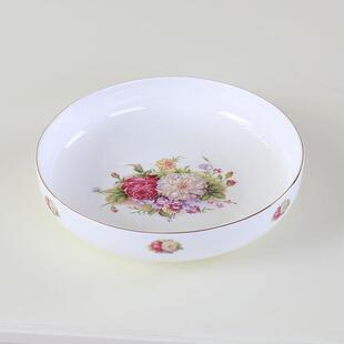 唐山骨质瓷餐具金边欧式窝盘8寸10英寸深菜碟子陶瓷大饭盘饺子盘