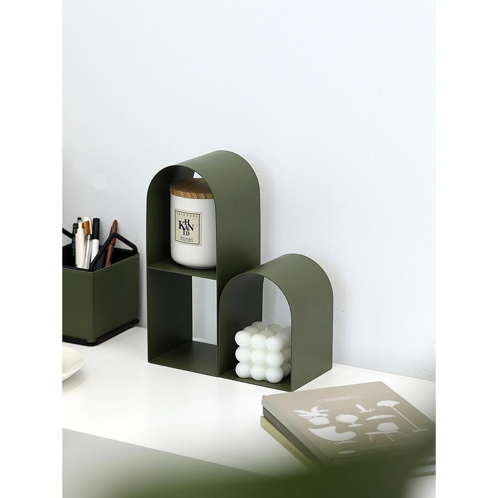 墨绿色软装摆件 圆拱形展示架 铁艺桌面杂物架 ins风玄关收纳架