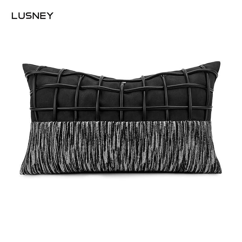腰枕沙发长方形抱枕高级客厅靠垫黑灰色编织绳拼接酒店样板间靠枕,居家布艺,靠垫/抱枕,淘宝优惠券,粉丝福利购,淘宝优惠卷