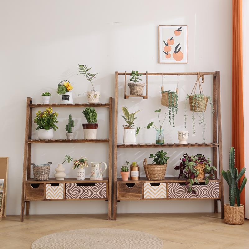 阳台花架置物架家用防腐木多肉植物架实木客厅落地式多层花盆架子