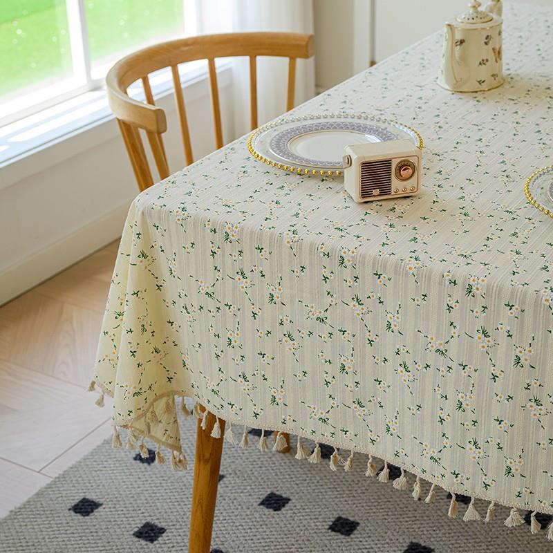 日韩棉麻布艺小雏菊桌布ins风小清新拍照背景布茶几书桌盖巾桌布